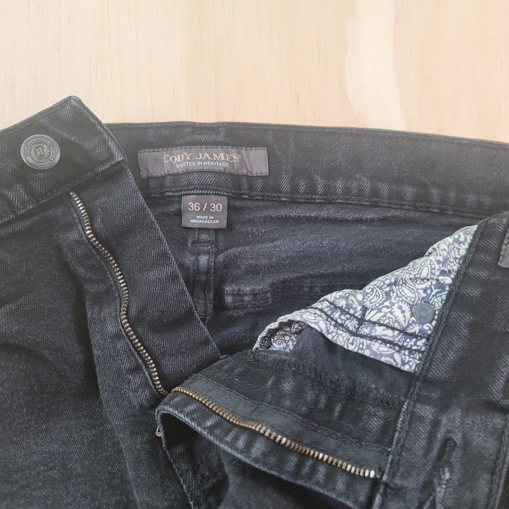 Cody James Wyatt Slim Bootcut Jeans Mens 36x28 Black Faded Western Stretch Denim - Picture 3 of 10
